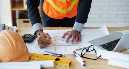 Cropped image of engineer drawing construction plan